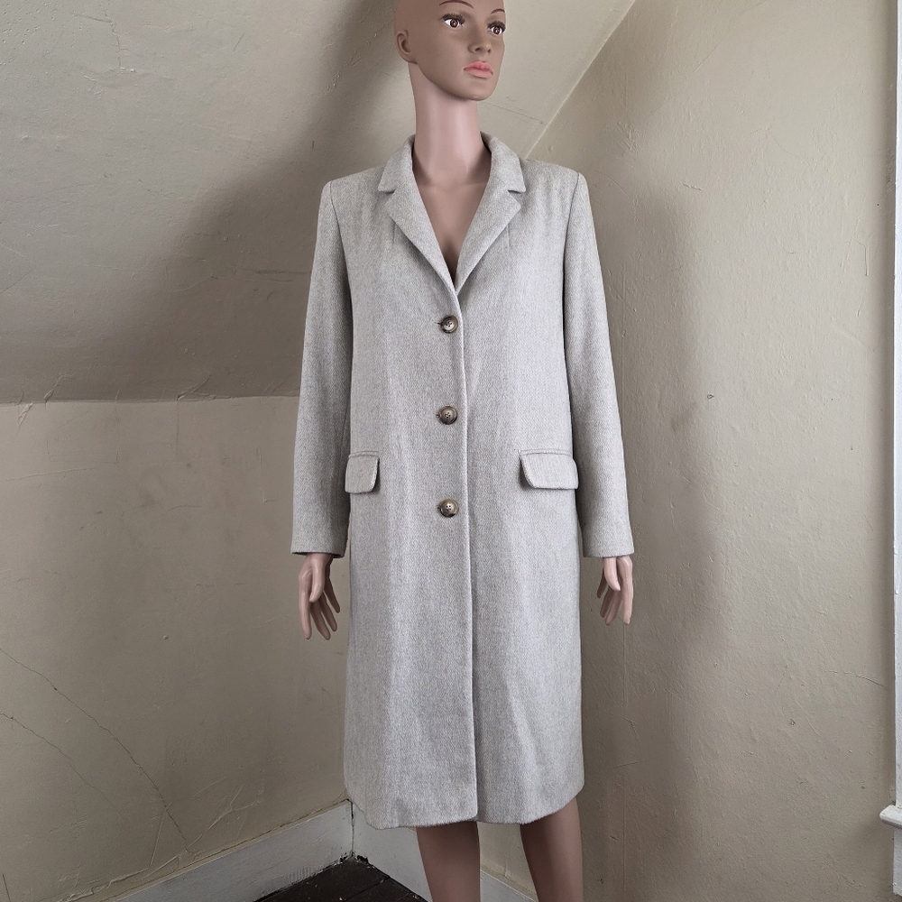 Helene Berman London Wool Blend Midi Coat UK 12 US 8 Beige Made in England
